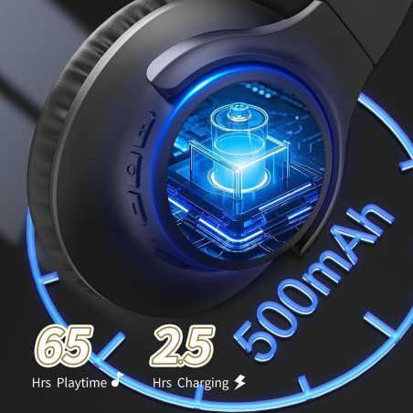 KVIDIO Casque Bluetooth Pliable Over Ear, 65h, Micro, Bass Profond, Son HiFi Stéréo, Léger, Faible Latence