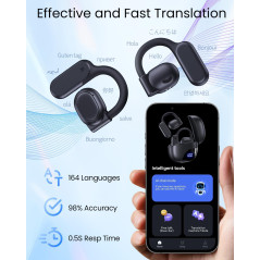 AI Translation Earbuds - 164 Languages, 80H Playtime, Wireless K08 Black