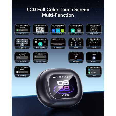 Real-Time AI Translation Earbuds, 188 Languages, Bluetooth 6.1, Open Ear LCD Touch, Travel & Meeting Translator