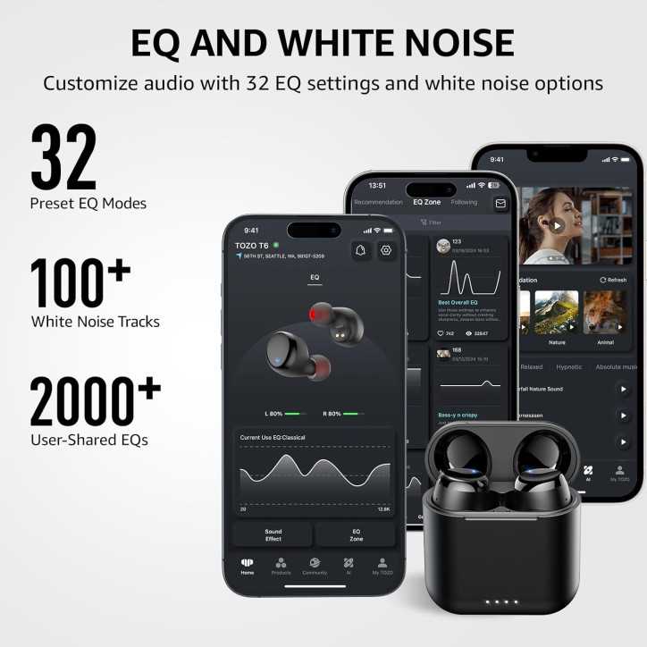 TOZO T6 Wireless Earbuds - Bluetooth, Stereo Sound, 50H Playtime, AI Call, Wireless Charging, IPX8 Waterproof TOZO T6 Wireless Earbuds - Bluetooth, Stereo Sound, 50H Playtime, AI Call, Wireless Charging, IPX8 Waterproof