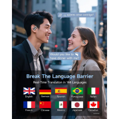 Écouteurs AI Traduction 144 Langues pour iPhone & Android
