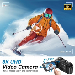 2025 8K Ultra HD Video Camera 88MP Vlogging Camcorder with WiFi & Night Vision