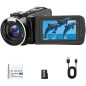 1080P Digital Camcorder 18X Zoom, 3 Rotatable Screen, Anti-Shake, 48MP Vlogging Camera with 32GB Card & Battery