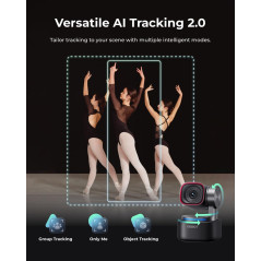 OBSBOT Tiny 3 Webcam 4K AI PTZ, Audio Spatial, Capteur 1/1.28, Micro Tri, Contrôle Voix & Gestes, 120FPS HDR