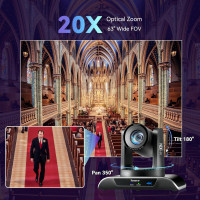 Tenveo 4K NDI PTZ Camera with AI Auto-Tracking, 20X Zoom, HDMI/LAN/USB3.0 PoE for Live Streaming & Conference