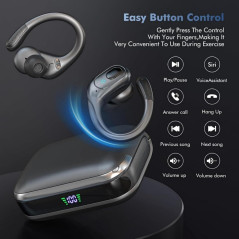 Wireless Sports Bluetooth Earbuds, Noise Canceling, 75H Playtime, LED Display, IPX7 Waterproof for Running