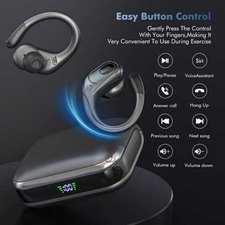 Wireless Sports Bluetooth Earbuds, Noise Canceling, 75H Playtime, LED Display, IPX7 Waterproof for Running
