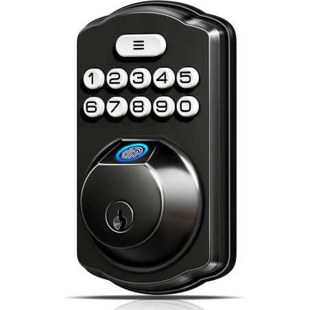 Serrure Biométrique KS02A Sans Clé - Verrouillage Auto, Noir Mat
