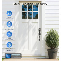 Veise KS02A Fingerprint Keyless Entry Door Lock - Auto Lock, Biometric, Keypad, Anti-Peeping, Matte Black