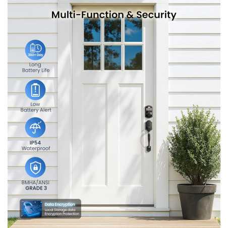 Veise KS02A Fingerprint Keyless Entry Door Lock - Auto Lock, Biometric, Keypad, Anti-Peeping, Matte Black