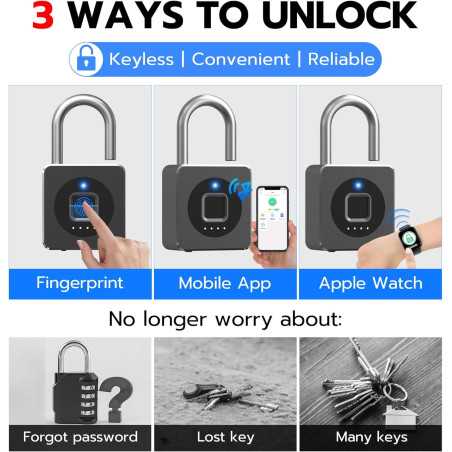 eLinkSmart Cadenas Biométrique Sans Clé, Bluetooth, Résistant Intempéries pour Casier Gym, Clôture, Extérieur