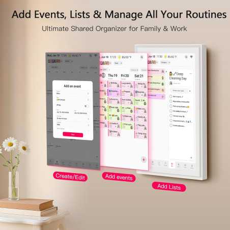 15.6 Family Digital Calendar & Planner - FHD Touchscreen, Chore Chart, Meal Planner, Photo Display, LED Reminder, Wall &