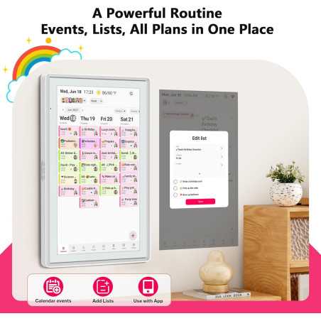Calendrier numérique tactile 21,5 Full HD, planner mural intelligent avec lumière LED, organisation familiale optimale