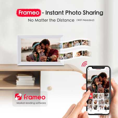 Cadre Photo Numérique 10,1 Frameo WiFi HD 1280x800 IPS Tactile 32GB Partage Instantané, Cadeau Parfait