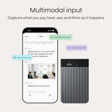 Plaud Note Pro Enregistreur Vocal AI, Transcription & Résumé, Contrôle App, 112 Langues, Ultra-Mince Noir