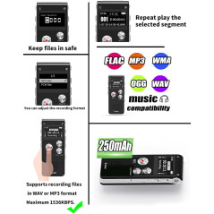 Digital Voice Recorder 16GB | USB Rechargeable Dictaphone for Lectures