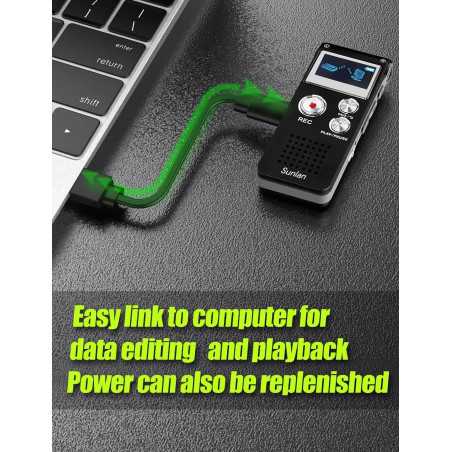 Enregistreur vocal numérique 16GB rechargeable USB pour conférences avec lecture, dictaphone compact amélioré