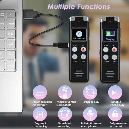 64GB Voice Activated Digital Recorder for Lectures & Meetings - EVISTR