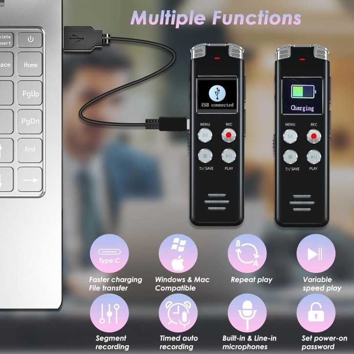 64GB Digital Voice Recorder Portable Mini MP3 Player with USB, Voice Activated for Lectures, Meetings, Interviews 64GB Digital Voice Recorder Portable Mini MP3 Player with USB, Voice Activated for Lectures, Meetings, Interviews