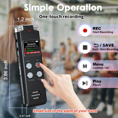 Enregistreur Vocal 64GB Portable avec Lecture et USB - EVISTR