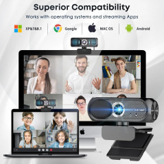 1080P HD Webcam with Mic, Noise Cancel, Privacy Cover & Auto Light