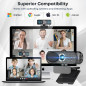 Webcam HD 1080P avec Microphone, Réduction de Bruit, Cache Confidentialité, Objectif Grand-Angle, USB Plug & Play Webcam HD 1080P avec Microphone, Réduction de Bruit, Cache Confidentialité, Objectif Grand-Angle, USB Plug & Play