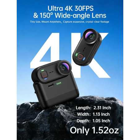4K Mini Body Action Camera 64GB WiFi Waterproof Magnetic Wearable Thumb Cam for Sports & Vlogging