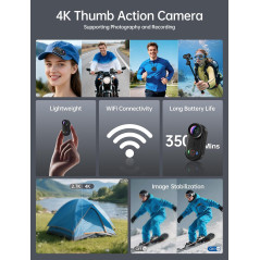 4K Mini Body Action Camera with WiFi, 64GB, Waterproof & Magnetic