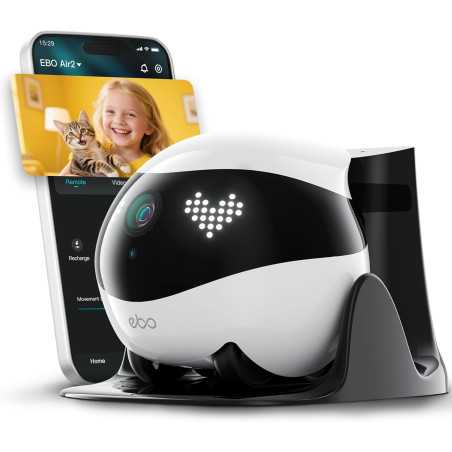 Enabot EBO Air 2 FamilyBot Caméra Sécurité Intérieure 2K, Robot Mobile, Vision Nocturne, Recharge Auto, Blanc