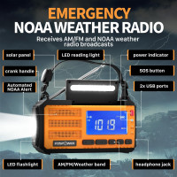 FosPower NOAA Emergency Weather Radio D8 with 37000mWh Power Bank, AM/FM, USB/Solar/Hand Crank, SOS Alarm & Flashlight - Ora