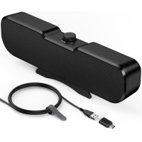 Cirqon Black Desktop Computer Speakers with Volume Knob, Sturdy Clamp, Compact Design, USB/USB-C Powered