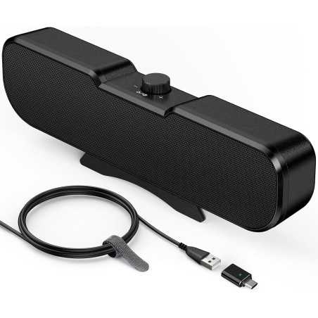 Haut-parleurs Cirqon pour PC, volume facile, pince robuste, design compact, alimentation USB/USB-C (Noir)