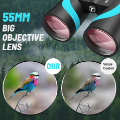 Jumelles 15x55 UHD Étanches avec Adaptateur Téléphone Bleues