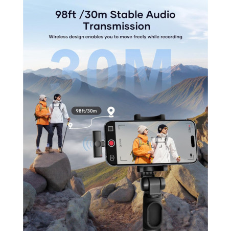 Wireless Lavalier Microphone 2-Pack for iPhone, iPad & Android – Noise Reduction, Plug & Play for Video, Podcast