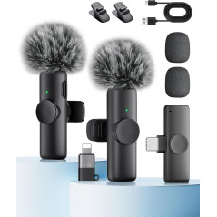 Wireless Lavalier Microphone for iPhone, iPad & Android – 2 Pack Mic Set