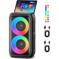 Bluetooth Party Speaker with 2 Wireless Mics, Karaoke, Lights, Rechargeable, TWS/AUX/USB/TF Card Support