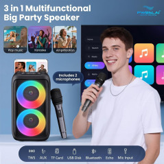 Portable Bluetooth Party Speaker with 2 Wireless Mics & Lights – Karaoke Fun