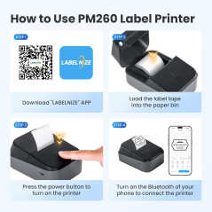 PM260 Imprimante d'étiquettes Bluetooth portable, 2 sans encre