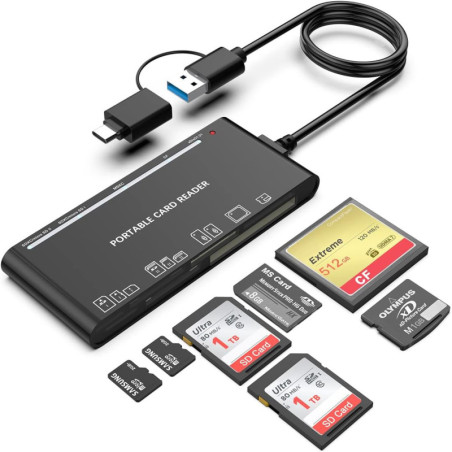 7-in-1 USB C Card Reader Hub for SD, CF, Micro SD, XD, MS Cards - USB 3.0 Compatible with Windows, Mac, Linux, Android