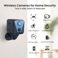 Funstorm 2025 4K HD Mini Nanny Cam – WiFi, Night Vision & 100-Day Battery