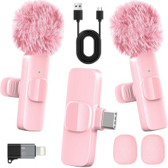 Pink Wireless Lavalier Mic for iPhone & Android – Noise Cancelling, 65ft Range