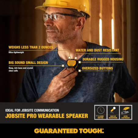 Enceinte Bluetooth Portable DEWALT Jaune, Clip-On, Résistante à l'Eau, Micro Intégré, Sans Fil