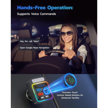 Nulaxy 54W Car Charger & Bluetooth FM Transmitter with Hands-Free Call