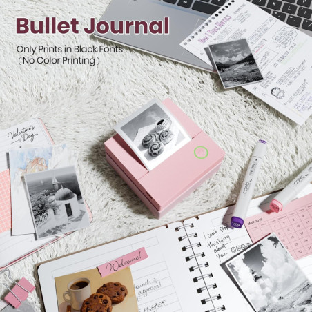 Imprimante d'Étiquettes Portable PM290C Bluetooth Sans Encre avec 3 Rouleaux Papier Rose - 1 Pack