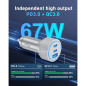 Chargeur Voiture WODENTA 67W 3 Ports USB-C Rapide avec Câble 3FT pour iPhone 17/16/15 Pro Max & iPad
