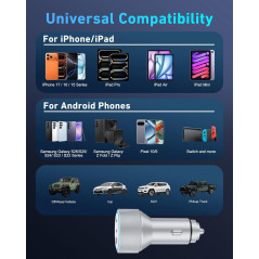 Chargeur Voiture WODENTA 67W USB C 3 Ports pour iPhone/iPad