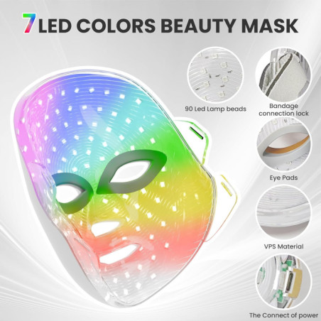 7-in-1 Red Light Therapy LED Facial Mask for Skin Care - Salon & Home Use, White