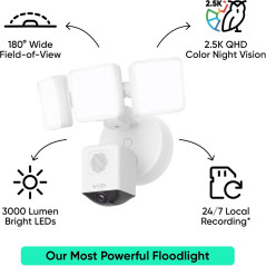 WYZE Floodlight Camera Pro 2.5K HD, Vision Nocturne Couleur