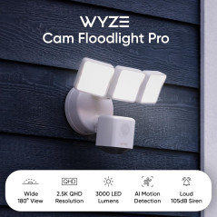 WYZE Floodlight Camera Pro 2.5K HD, Vision Nocturne Couleur
