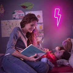 YouOKLight Pink Lightning Bolt LED Neon Sign, Battery/USB Powered Wall Light for Bedroom, Party & Decor